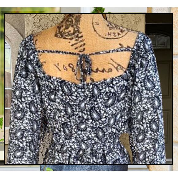 Lulus Blissful Sweetie Navy Blue Paisley Tiered Waist Cutouts Midi Dres Size M - Picture 5 of 11